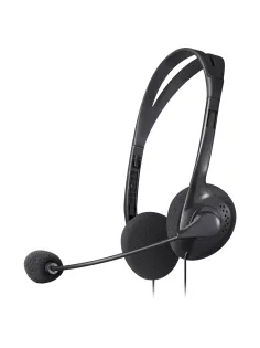 Наушники с микрофоном (гарнитура) DEFENDER AURA-102, проводные, 1,55 м, с оголовьем, черные, 63102