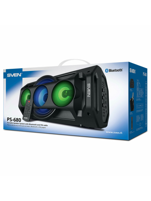 Колонка портативная SVEN PS-680, 2.0, 65 Вт, Bluetooth, FM, USB, microSD, черный, SV-020187