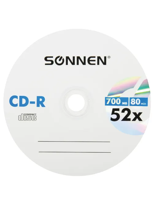 Диск CD-R SONNEN, 700 Mb, 52x, Cake Box (упаковка на шпиле) КОМПЛЕКТ 100 шт., 513533