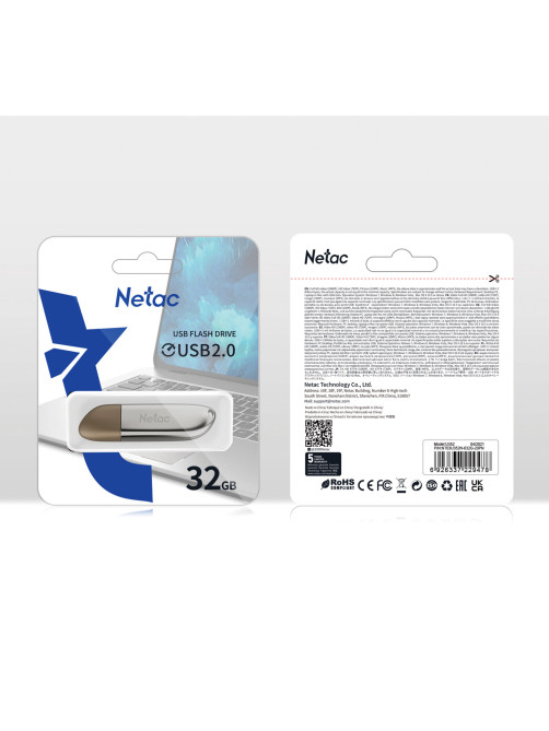 Флеш-диск 32 GB NETAC U352, USB 2.0, металлический корпус, серебристый, NT03U352N-032G-20PN