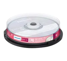 Диск DVD-R PHILIPS, 4,7 Гб, 16x, Cake Box (упаковка на шпиле), КОМПЛЕКТ 10 шт., DM4S6B10F/97