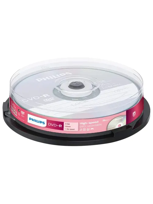 Диск DVD-R PHILIPS, 4,7 Гб, 16x, Cake Box (упаковка на шпиле), КОМПЛЕКТ 10 шт., DM4S6B10F/97