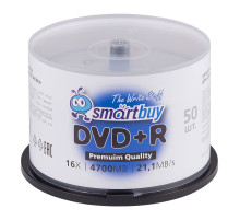 Диски DVD+R (плюс) SMARTBUY, 4,7 Гб, 16x, Cake Box (упаковка на шпиле), КОМПЛЕКТ 50 шт., SBDVPR50