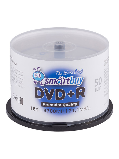 Диски DVD+R (плюс) SMARTBUY, 4,7 Гб, 16x, Cake Box (упаковка на шпиле), КОМПЛЕКТ 50 шт., SBDVPR50