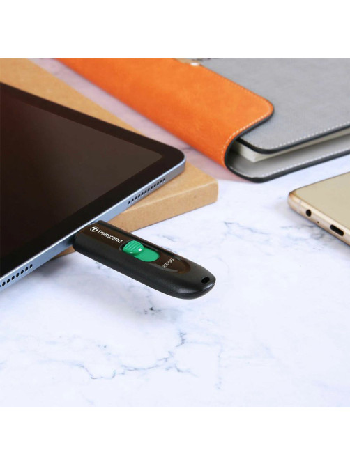 Флеш-диск 256GB TRANSCEND JetFlash 790C, разъем USB Type-С, черный/зеленый, TS256GJF790C