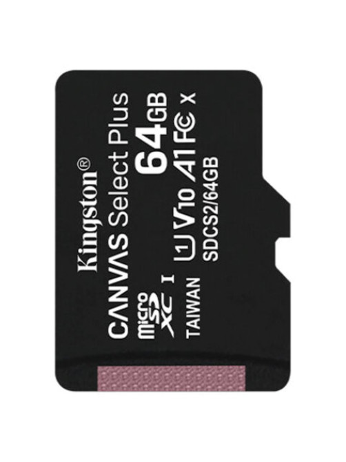 Карта памяти microSDXC 64 ГБ, KINGSTON Canvas Select Plus, UHS-I, 100 Мб/с (class 10), SDCS2/64GBSP