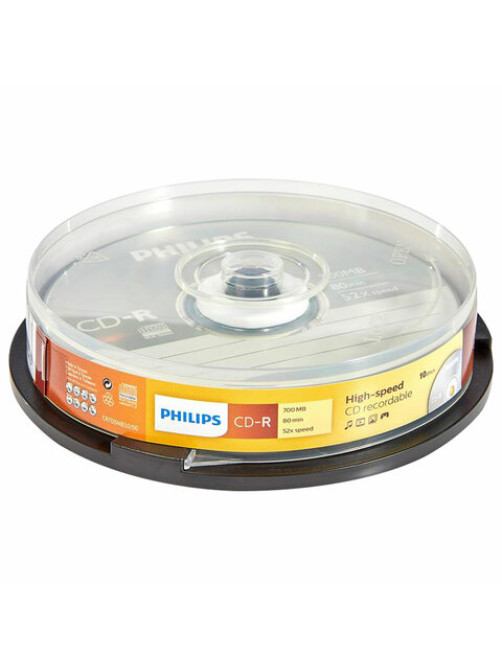 Диск CD-R PHILIPS, 700 Мб, 52x, Cake Box (упаковка на шпиле), КОМПЛЕКТ 10 шт., CR7D5SB10/97