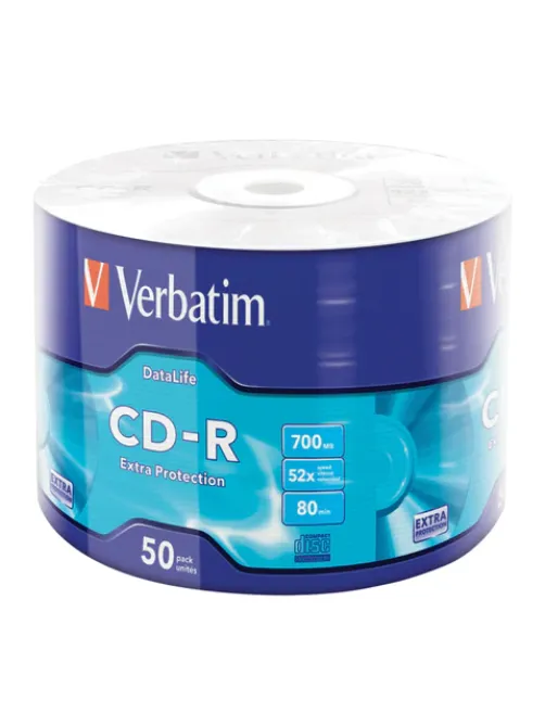Диск CD-R VERBATIM DataLife, 700 Мб 52x Bulk (термоусадка без шпиля), КОМПЛЕКТ 50 шт., 43787