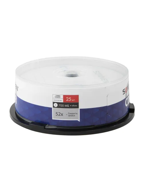 Диск CD-R SONNEN, 700 Mb, 52x, Cake Box (упаковка на шпиле) КОМПЛЕКТ 25 шт., 513531