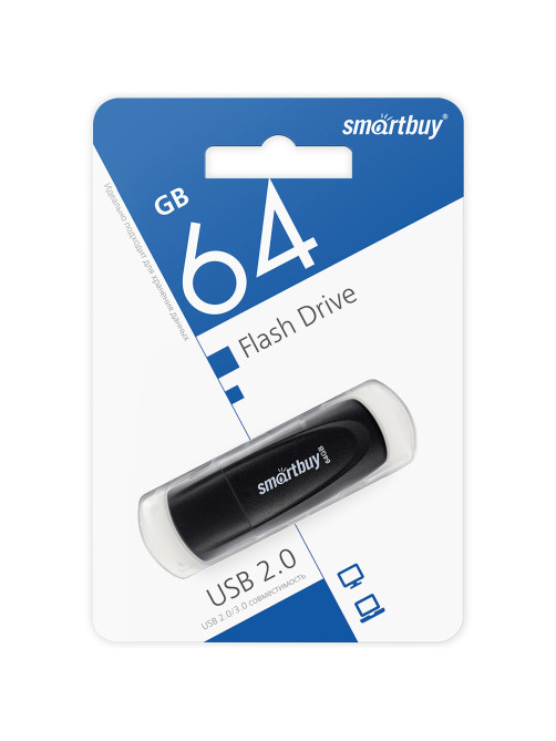 Флеш-диск 64 GB SMARTBUY Scout, USB 2.0, черный, SB064GB2SCK
