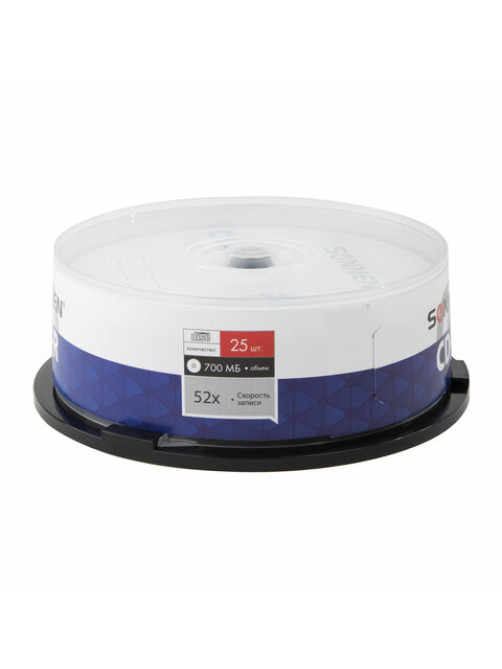 Диск CD-R SONNEN, 700 Mb, 52x, Cake Box (упаковка на шпиле) КОМПЛЕКТ 25 шт., 513531
