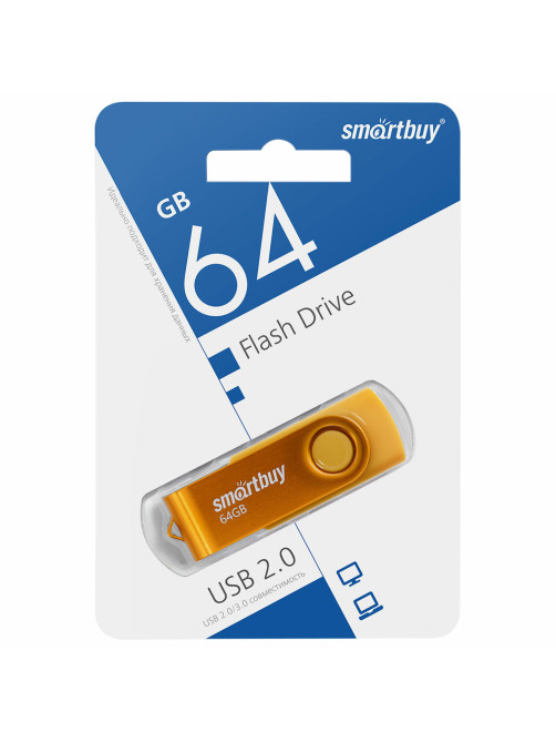Флеш-диск 64 GB SMARTBUY Twist USB 2.0, желтый, SB064GB2TWY