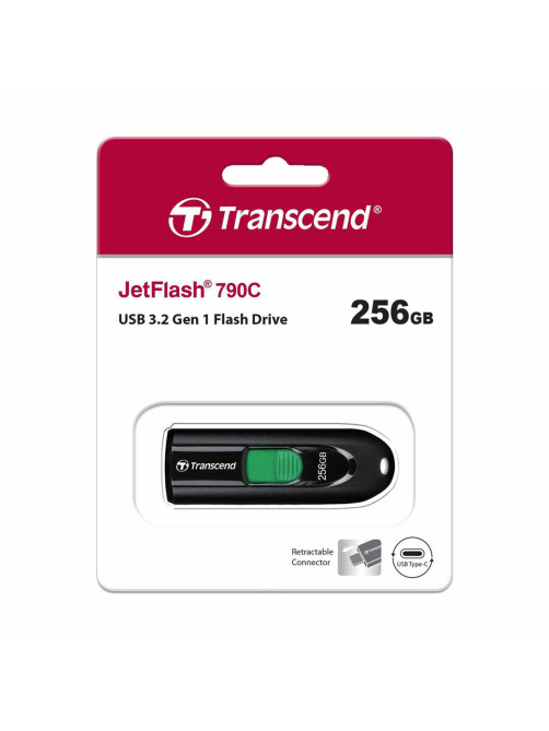 Флеш-диск 256GB TRANSCEND JetFlash 790C, разъем USB Type-С, черный/зеленый, TS256GJF790C