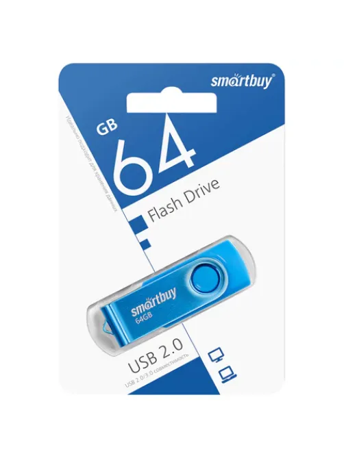 Флеш-диск 64 GB SMARTBUY Twist USB 2.0, синий, SB064GB2TWB