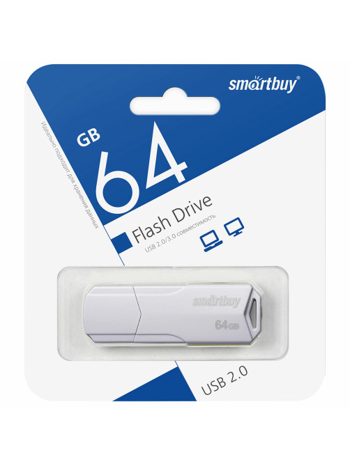 Флеш-диск 64 GB SMARTBUY Clue, USB 2.0, белый, SB64GBCLU-W