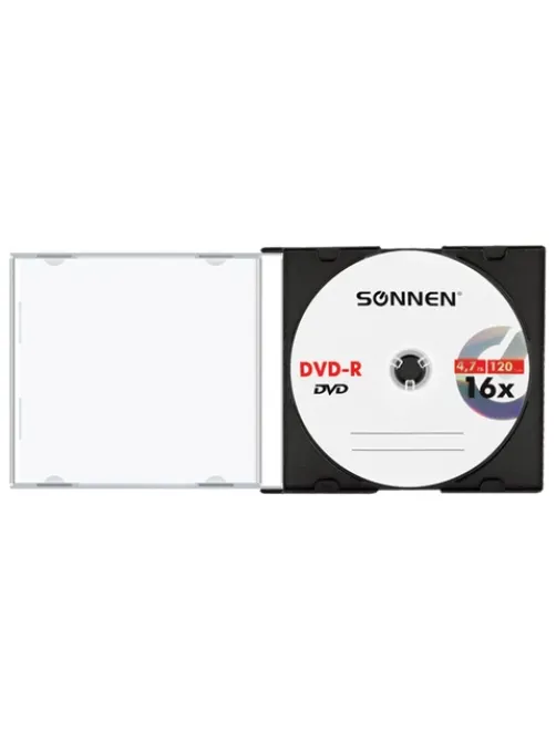 Диск DVD-R SONNEN, 4,7 Gb, 16x, Slim Case (1 штука), 512575