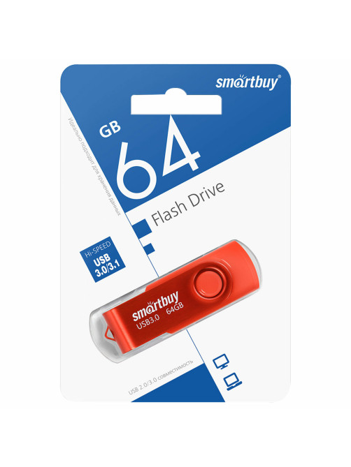 Флеш-диск 64 GB SMARTBUY Twist USB 3.0, красный, SB064GB3TWR