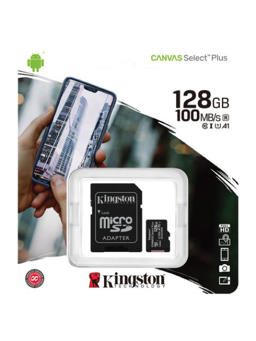 Карта памяти microSDXC 128 GB KINGSTON Canvas Select Plus UHS-I U1,100 Мб/с (class 10), адаптер, SDCS2/128 GB, SDCS2/128GB
