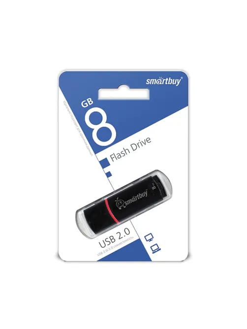 Флеш-диск 8 GB, SMARTBUY Crown, USB 2.0, черный, SB8GBCRW-K