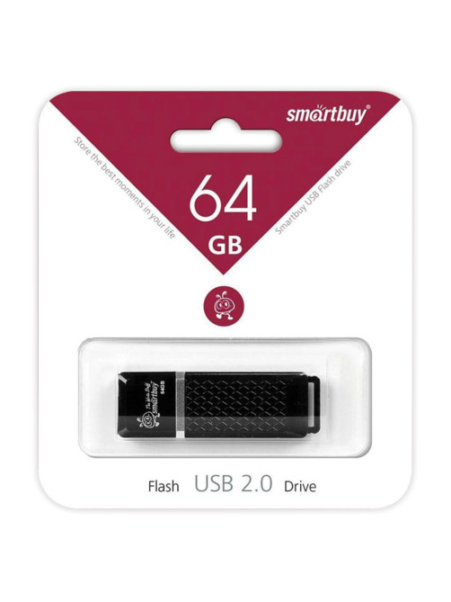 Флеш-диск 64 GB SMARTBUY Quartz USB 2.0, черный, SB64GBQZ-K