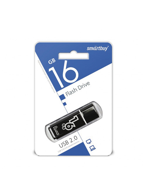 Флеш-диск 16 GB, SMARTBUY Glossy, USB 2.0, черный, SB16GBGS-K