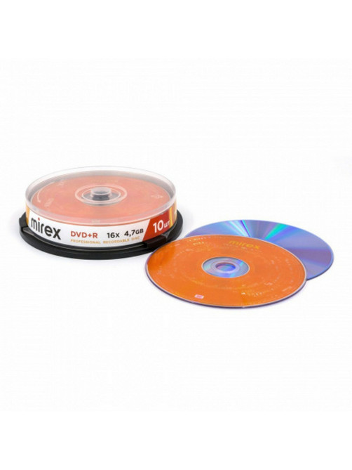 Диск DVD+R (плюс) MIREX, 4,7 Гб, 16x, Cake Box (упаковка на шпиле), КОМПЛЕКТ 10 шт., UL130013A1L