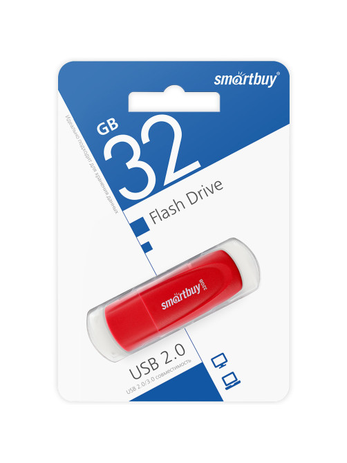 Флеш-диск 32 GB SMARTBUY Scout USB 2.0, красный, SB032GB2SCR