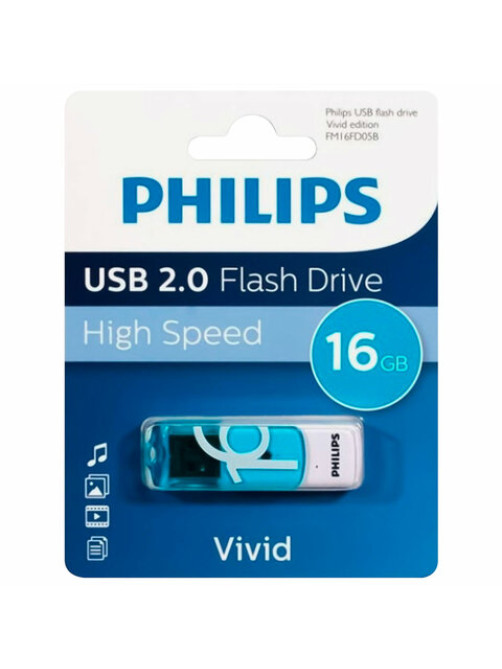 Флеш-диск 16 GB PHILIPS VIVID, разъем USB 2.0, синий, FM16FD05B/97