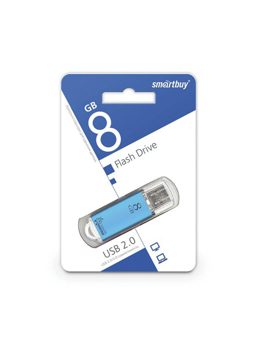 Флеш-диск 8 GB, SMARTBUY V-Cut, USB 2.0, металлический корпус, синий, SB8GBVC-B