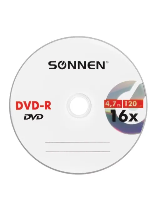 Диск DVD-R SONNEN, 4,7 Gb, 16x, бумажный конверт (1 штука), 512576