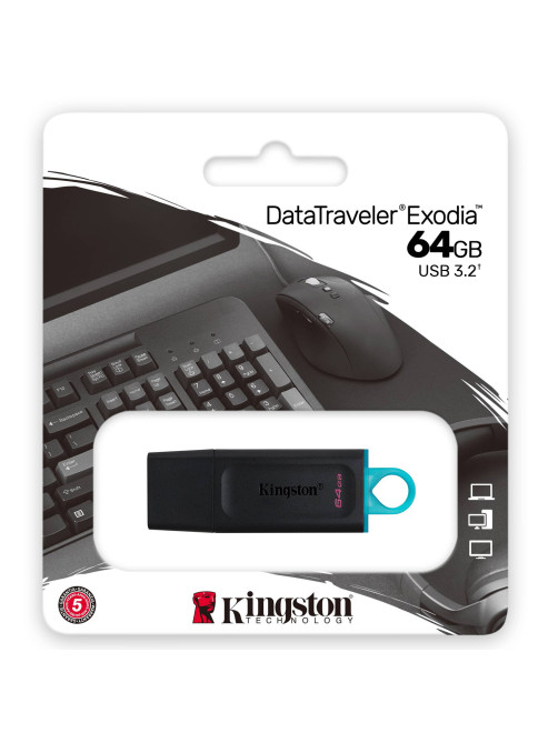 Флеш-диск 64 GB KINGSTON DataTraveler Exodia, разъем USB 3.2, черный/бирюзовый, DTX/64GB