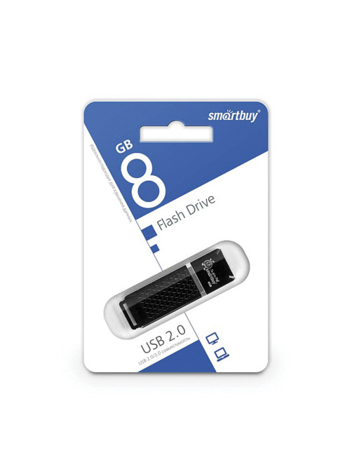 Флеш-диск 8 GB, SMARTBUY Quartz, USB 2.0, черный, SB8GBQZ-K