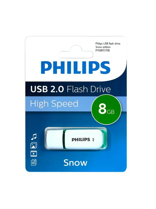 Флеш-диск 8 GB PHILIPS SNOW, разъем USB 2.0, зеленый, FM08FD70B/97