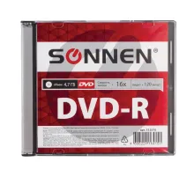 Диск DVD-R SONNEN, 4,7 Gb, 16x, Slim Case (1 штука), 512575
