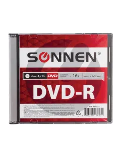 Диск DVD-R SONNEN, 4,7 Gb, 16x, Slim Case (1 штука), 512575