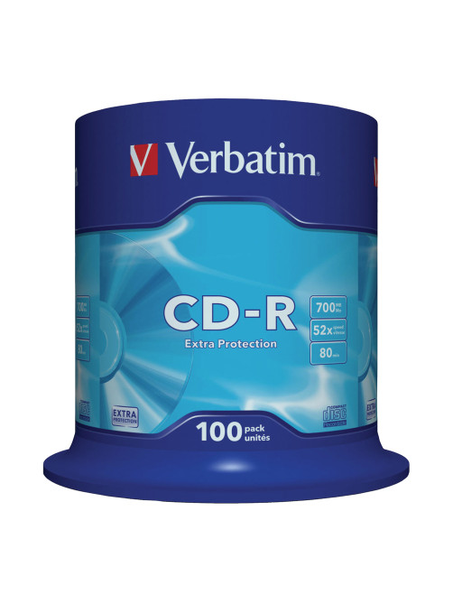 Диск CD-R VERBATIM 700 Mb 52х Cake Box (упаковка на шпиле), КОМПЛЕКТ 100 шт., 43411