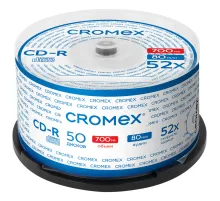 Диск CD-R CROMEX (КРОМЕКС), 700 Mb, 52x, Cake Box (упаковка на шпиле), КОМПЛЕКТ 50 шт., 513772