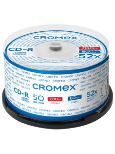 Диск CD-R CROMEX (КРОМЕКС), 700 Mb, 52x, Cake Box (упаковка на шпиле), КОМПЛЕКТ 50 шт., 513772
