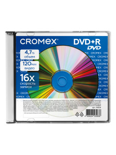 Диск DVD+R CROMEX (КРОМЕКС), 4,7 Gb, 16x, Slim Case, 1 шт., 514308
