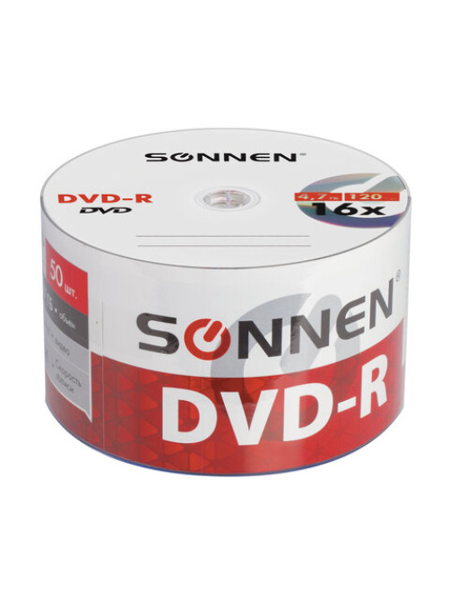 Диск DVD-R SONNEN 4,7 Gb 16x Bulk (термоусадка без шпиля), КОМПЛЕКТ 50 шт., 512574