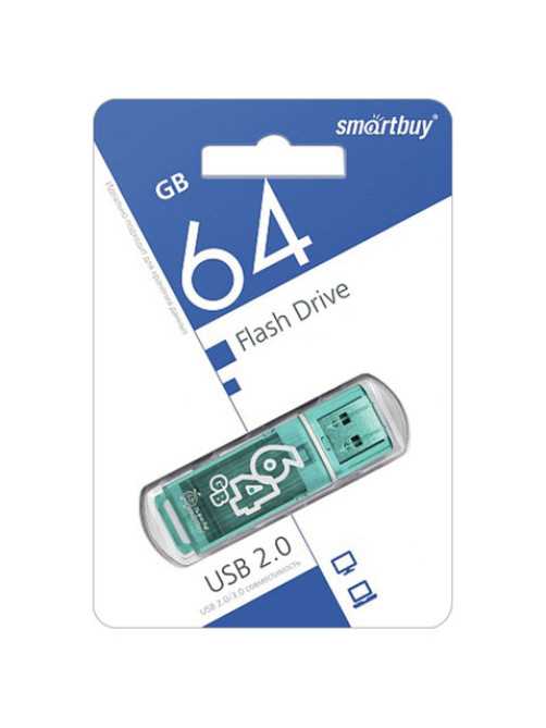 Флеш-диск 64 GB SMARTBUY Glossy USB 2.0, зеленый, SB64GBGS-G