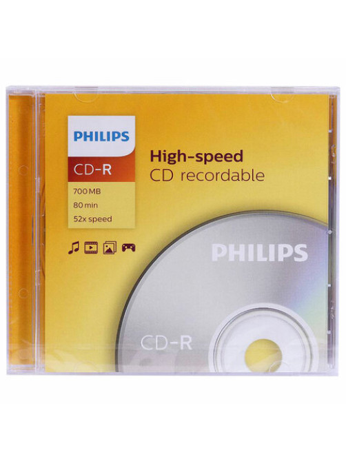Диск CD-R PHILIPS, 700 Мб, 52x, Slim Case (1 штука), CR7D5SF01/97