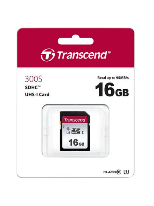 Карта памяти SDHC 16 ГБ, TRANSCEND UHS-I U1, 95 Мб/с (class 10), TS16GSDC300S