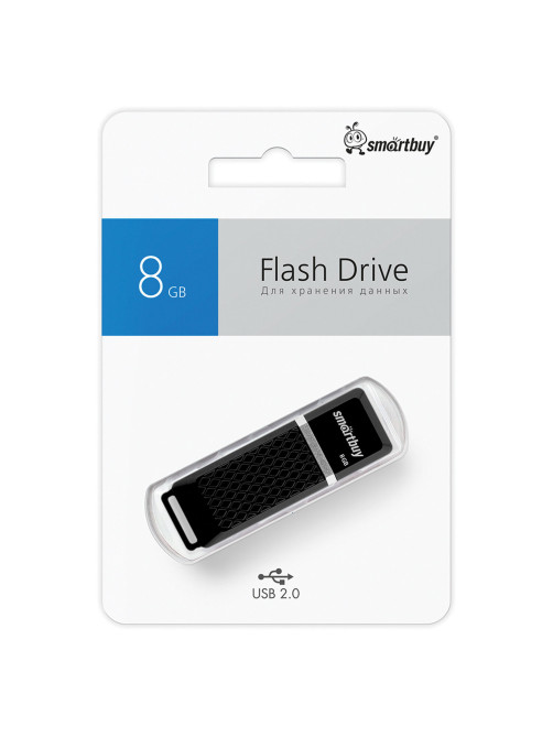 Флеш-диск 8 GB, SMARTBUY Quartz, USB 2.0, черный, SB8GBQZ-K