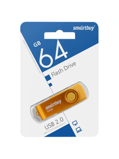 Флеш-диск 64 GB SMARTBUY Twist USB 2.0, желтый, SB064GB2TWY