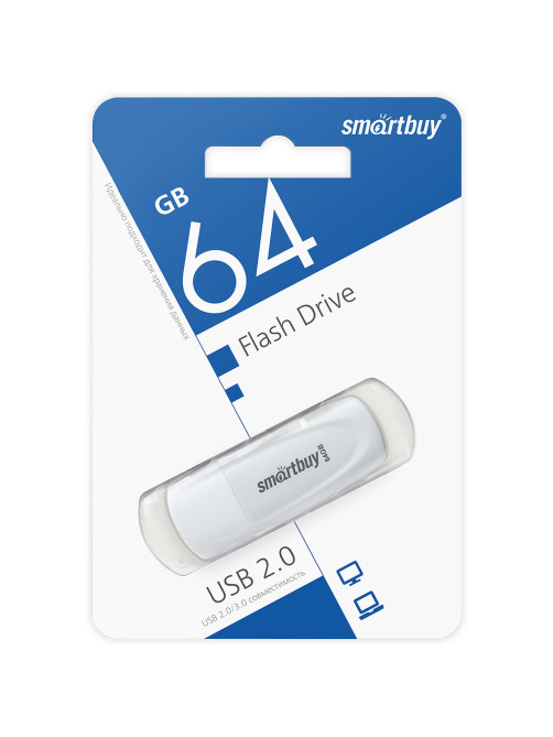 Флеш-диск 64 GB SMARTBUY Scout USB 2.0, белый, SB064GB2SCW