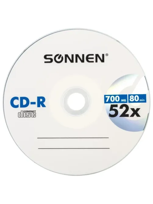 Диск CD-R SONNEN, 700 Mb, 52x, бумажный конверт (1 штука), 512573
