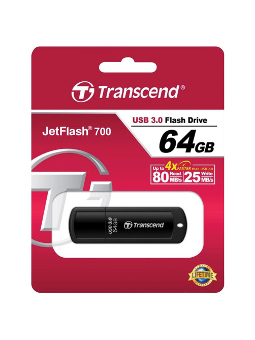 Флеш-диск 64 GB TRANSCEND Jetflash 700 USB 3.0, черный, TS64GJF700