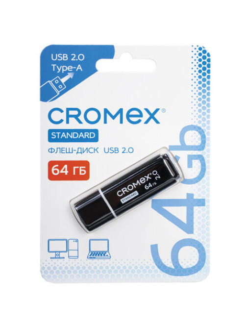 Флеш-диск 64 GB, CROMEX (КРОМЕКС) Standard USB 2.0, черный, 514160