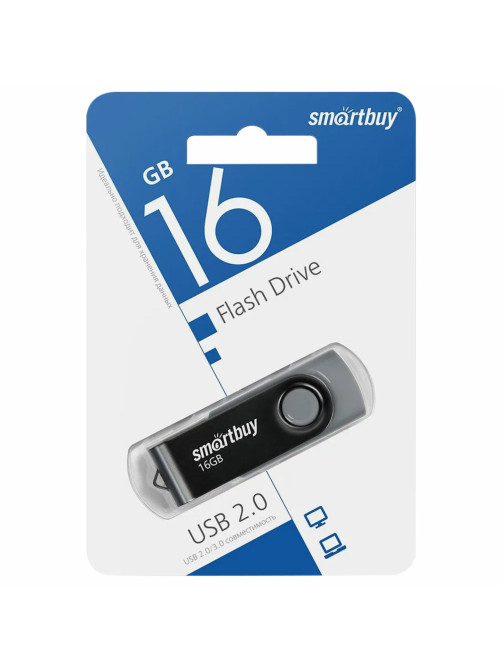Флеш-диск 16 GB SMARTBUY Twist USB 2.0, черный, SB016GB2TWK